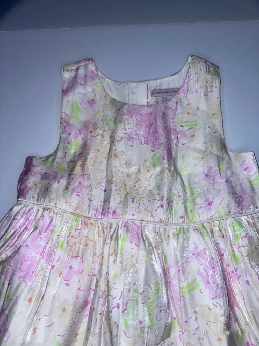 Catherine Malandrino satiny ruffle Floral pastel yellow pink Dress Size 7 Girls